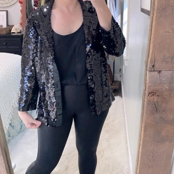Jack B Quick Holiday black sequin jacket size large - Picture 2 of 7